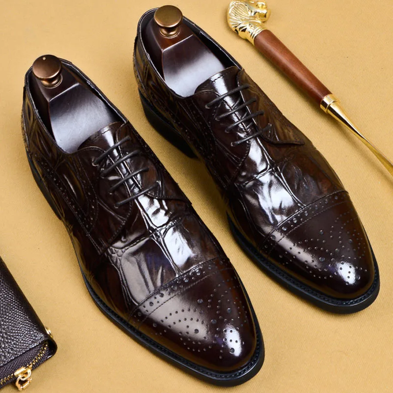 

New Luxury Italian Handmade Dress Shoes Men Genuine Cow Skin Party Wedding Office Men's Oxford Formal Business Crocodile Shoes