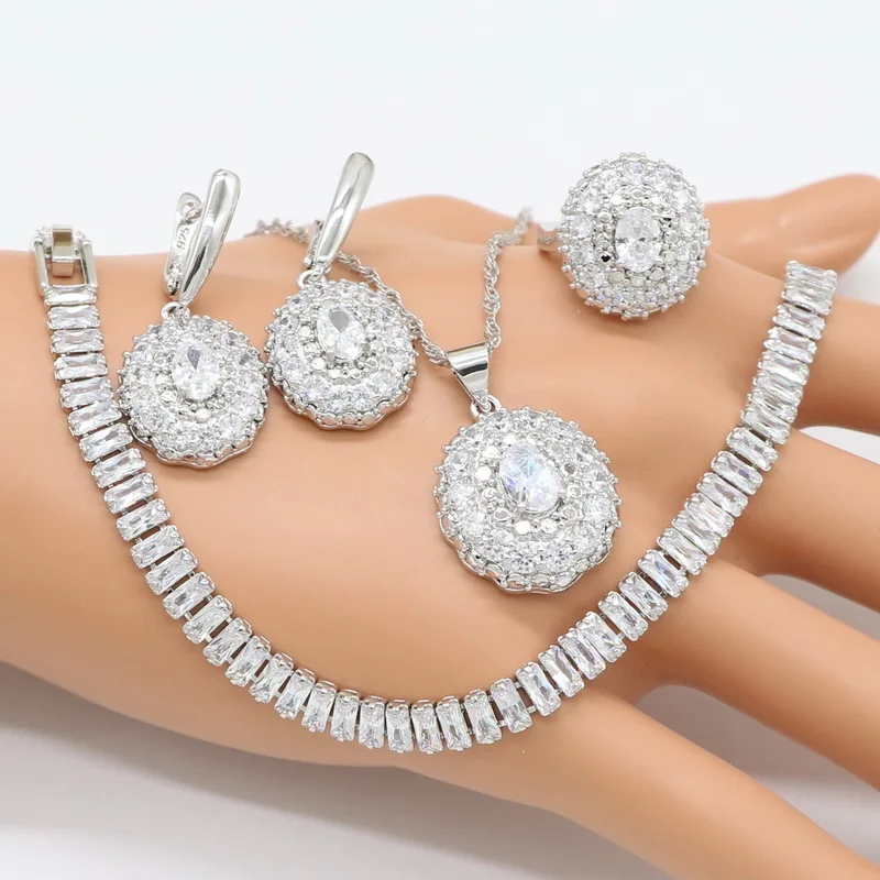 

XUTAAYI White Cubic Zirconia Fashion 925 Silver Jewelry color Sets Superior Necklace Rings Earrings Bracelet