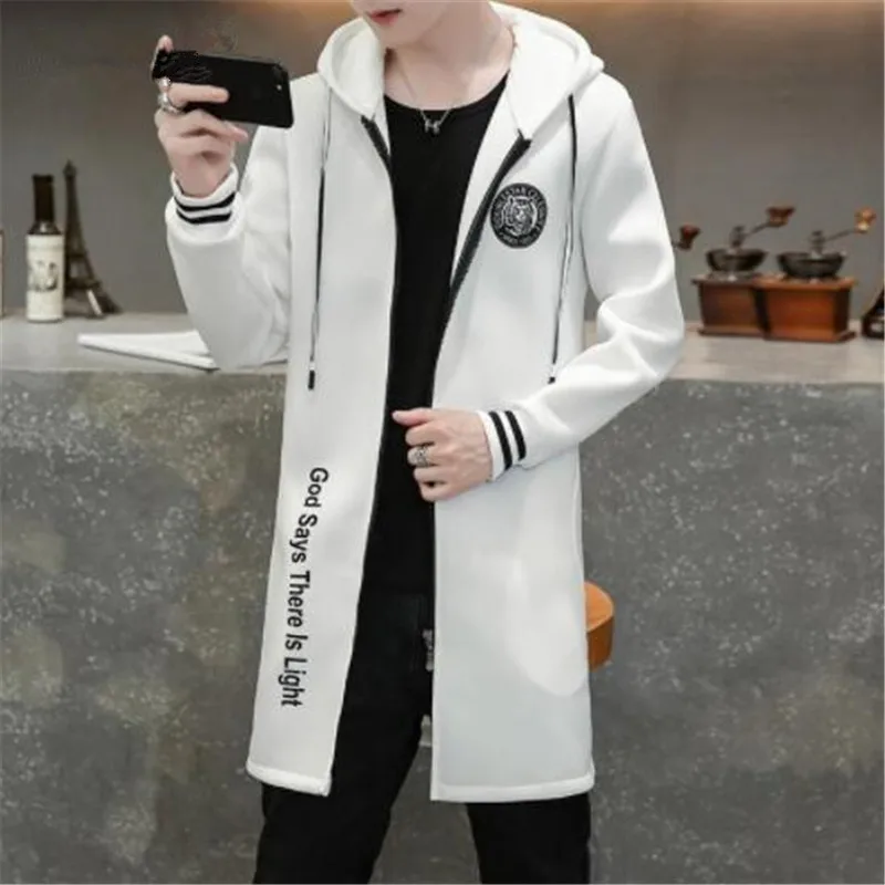 Осенне-зимний мужской Тренч с шапкой Slim Fit Мужской Casaco с буквенным принтом длинный рукав Manteau Homme длинный плюс размер