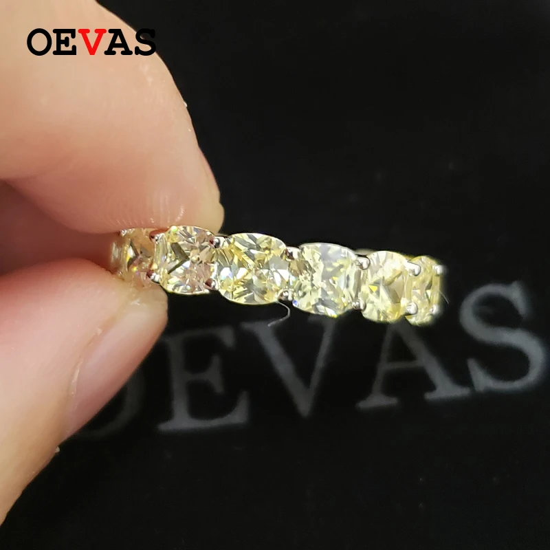 OEVAS 100% 925 Серебряные кольца для женщин сверкающие 1 ряд полный 5*5 мм с высоким содержанием углерода со