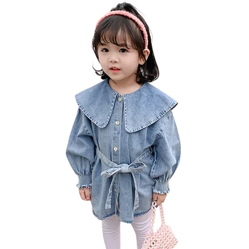 

Girls Denim Jacket With Sashes Coat Girl Casual Style Children's Jacket Spring Autumn Children's Clothes For Baby Girls