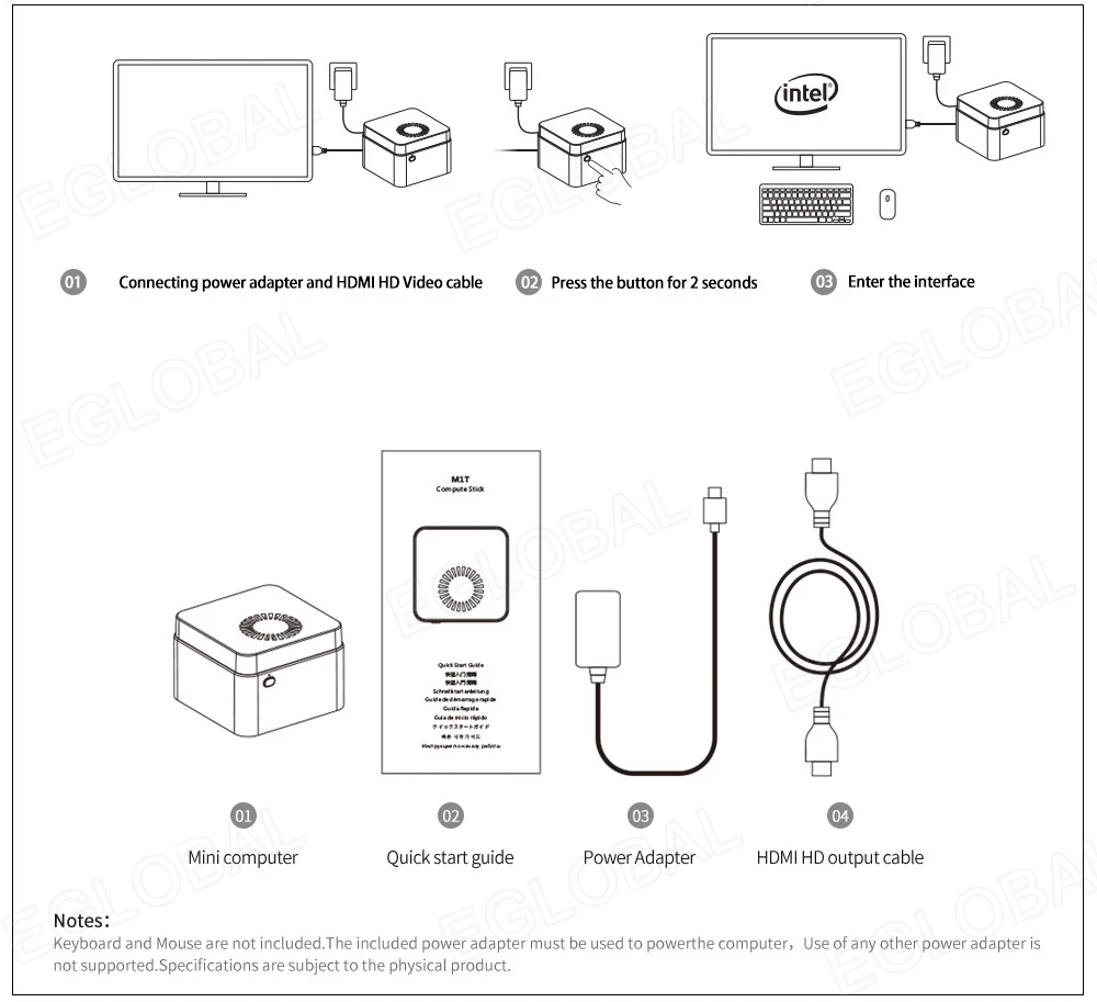 Eglobal Palm Computer with Intel Celeron N4100 Quad-Core, 8GB LPDDR4, 128GB SSD, 2.4G/5G WiFi, BT4.2, Mini PC - Windows 10 Pro Description Image.