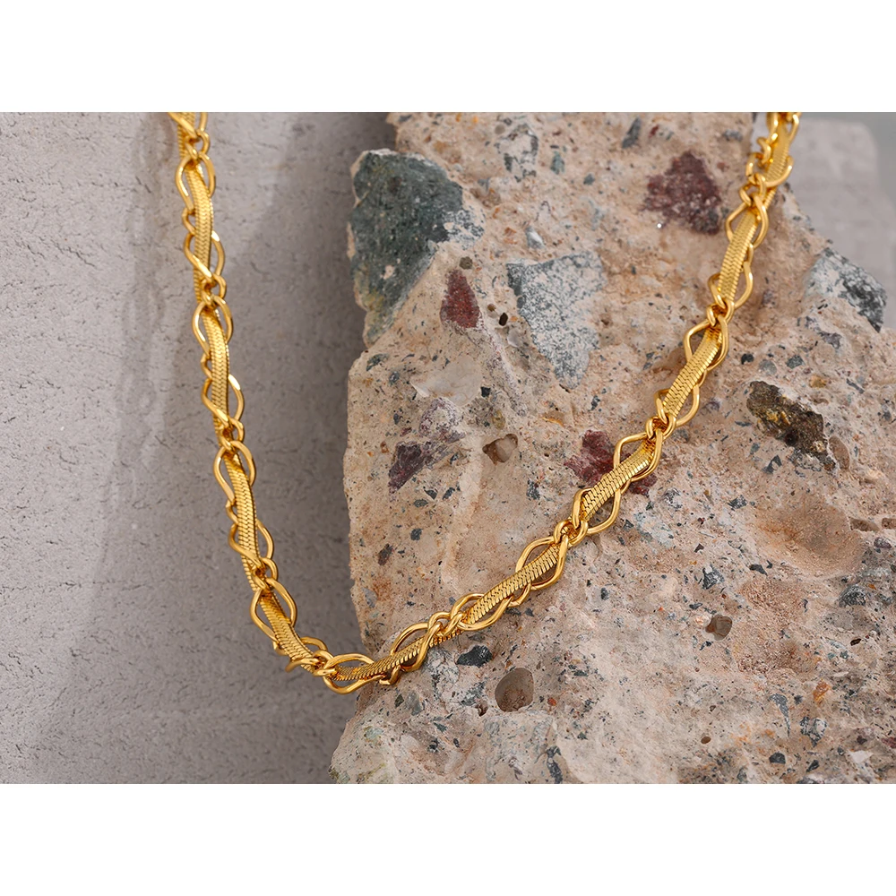 Stainless Steel Snake Chain Necklace Statement Texture Metal 18 K Collar Necklace - Image 4