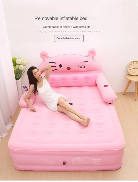 Inflatable bed 1.5 m wide double household air cushion lazy bed folding  outdoor air cushion cartoon thickened moisture-proof - AliExpress
