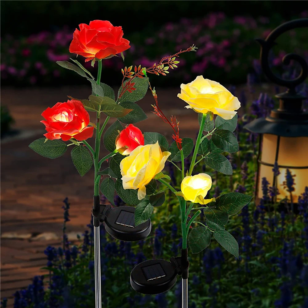 Lumiere Solaire Exterieur,Lot De 2 Lampes De Jardin Avec 6 Roses
