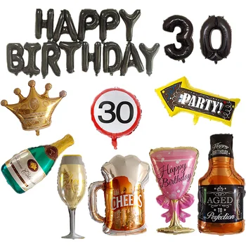 

Weeding Party Champagne Wine Cup Whiskey Bottle Balloon 30 Years old Happy Birthday Party Decoration Goblet Event Helium Balloon