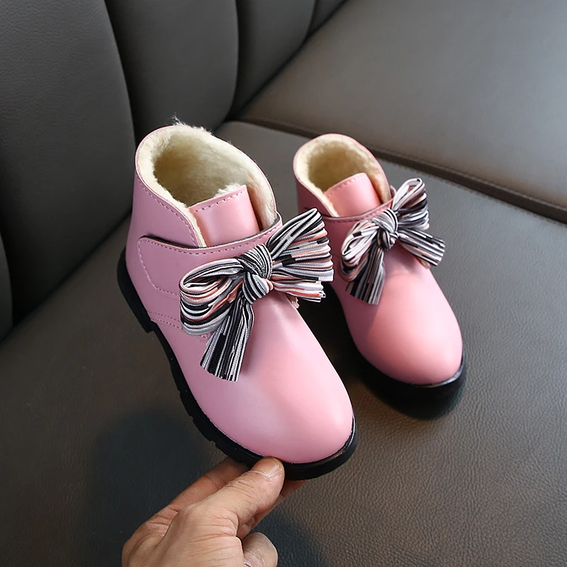 pink thick cotton Зимняя одежда для девочек; модная детская одежда; платье-пачка с бантом; теплые Хлопковое платье принцессы для девочек милое детское для девочек ботильоны 3 цвета, милые - Цвет: pink thick cotton