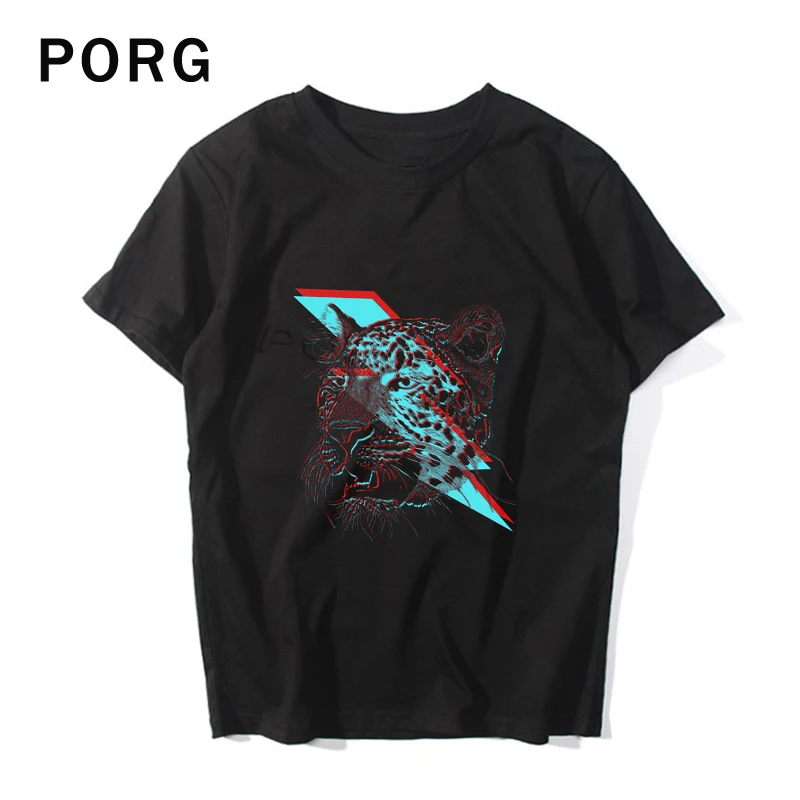 Мужская футболка с принтом тигра и молнии в Корейском стиле|Футболки| |