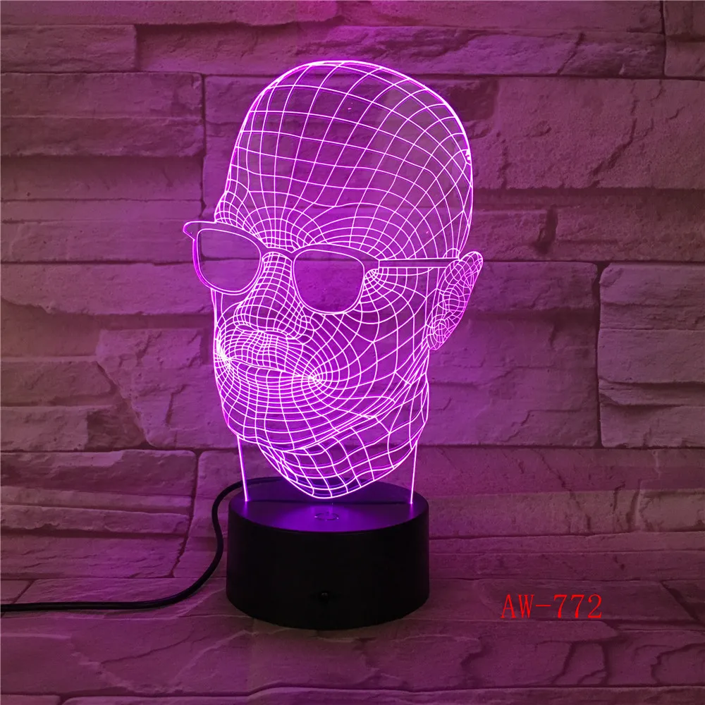 Новинка Стеклянный Череп 3D светодиодный светильник Настольная лампа для Хэллоуина украшение подарок детский праздник USB 7 цветов Изменение офиса свет AW-772