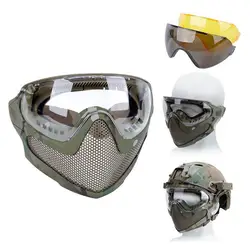 Airsoft Mask Safety Protective Anti-fog Goggle Full Face Mask with Black/Yellow/Clean Lens Tactical Paintball Equipment