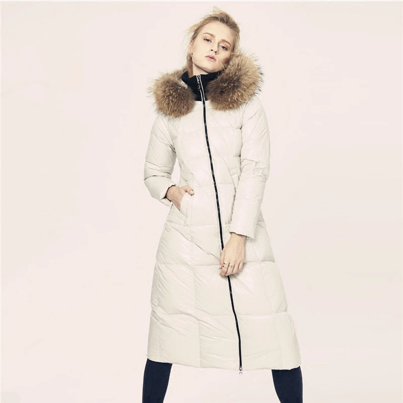 Качественное женское пуховое пальто с большим меховым воротником,, зимние парки, пальто, повседневное длинное пальто, фенимин, теплый белый утиный пух, плюс sizeS-6xl