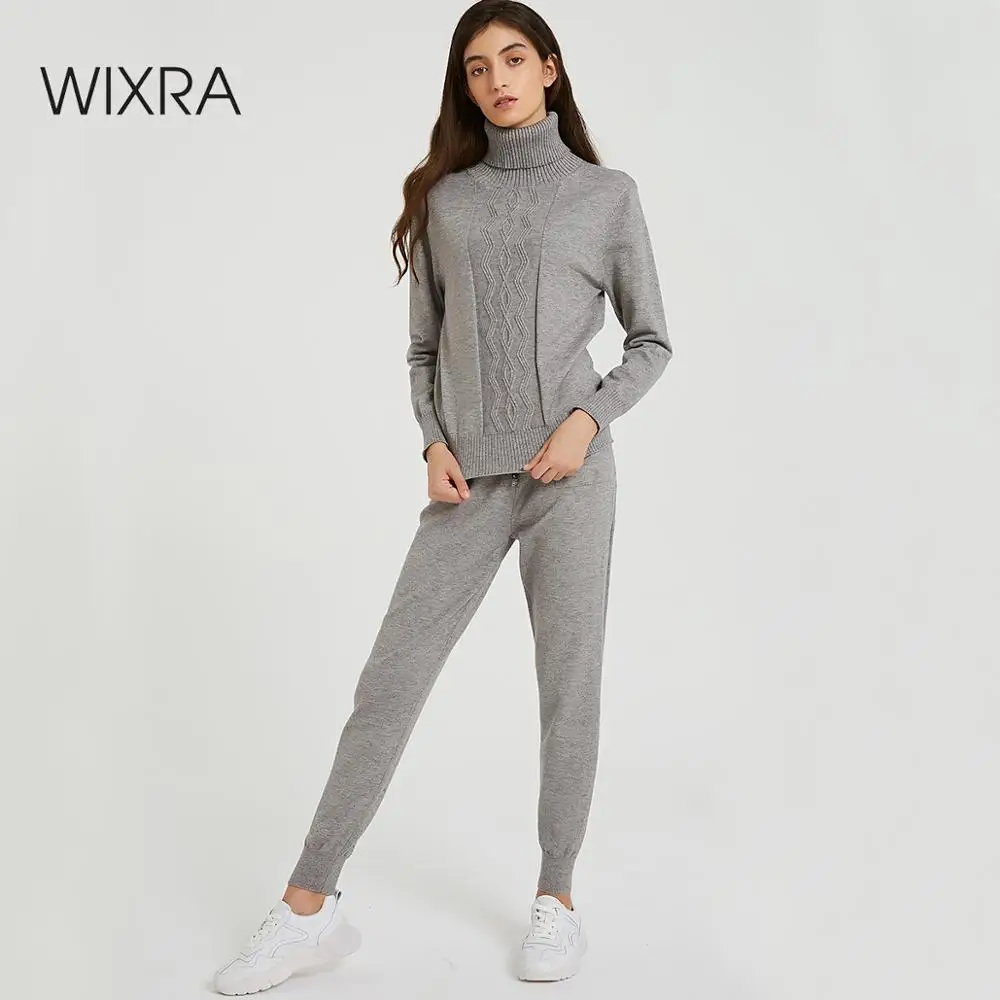 Wixra Женские повседневные трикотаж костюм комплект с длинным рукавом свитер брюки