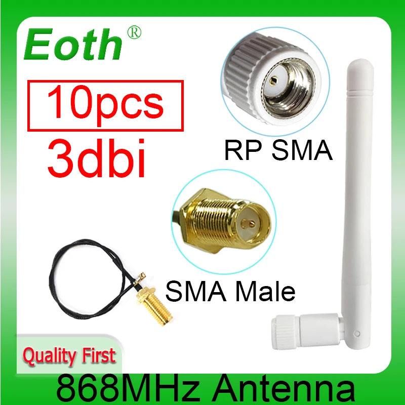 EOTH 10pcs 868mhz antenna 3dbi sma female 915mhz lora antene iot module lorawan antene ipex 1 SMA male pigtail Extension Cable