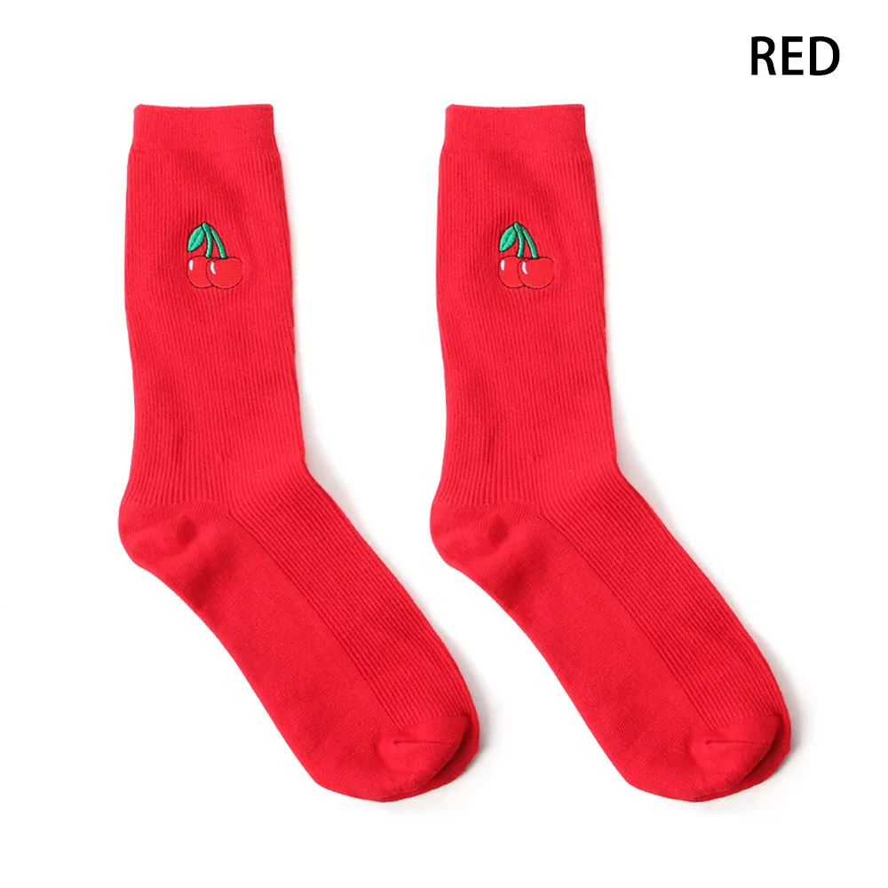 red 1 пара, высокие носки милые хлопковые чулки для девочек с объемным рисунком фруктов и вышивкой зимняя теплая поставка Лидер продаж, модные женские аксессуары - Цвет: red