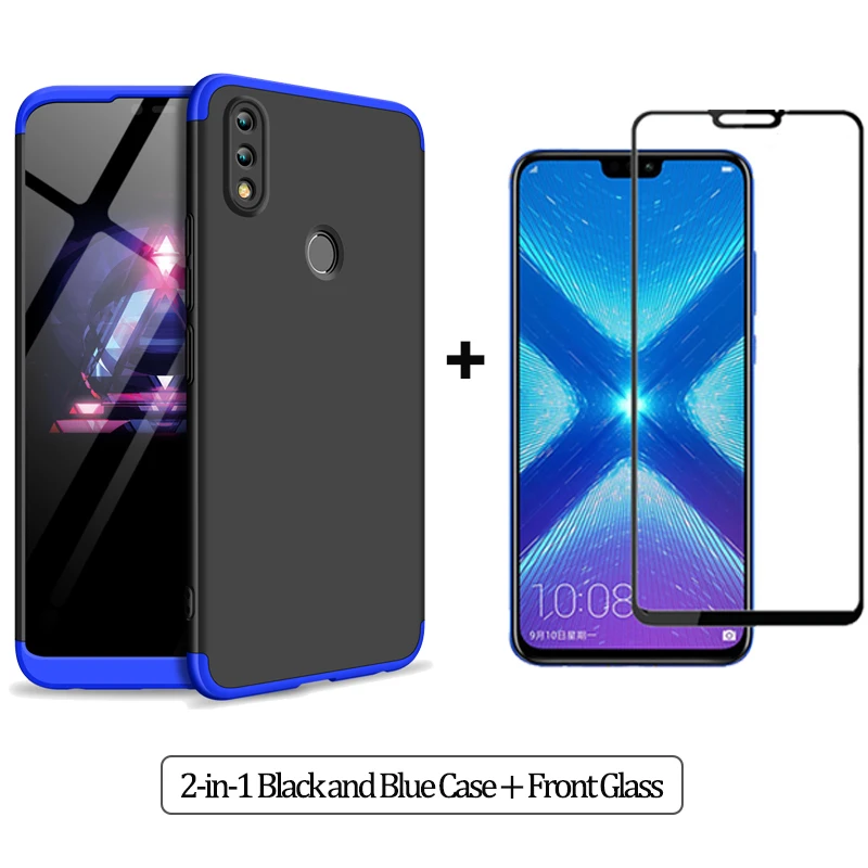 3-in-1 Armor Case For Honor-8X Hard Plastic Anti-Shock Bumper Case Honor 9 X 9XPro 360 Full Cover honor 8 x honor9x Case+ Glass - Цвет: 2-in-1 Black Blue