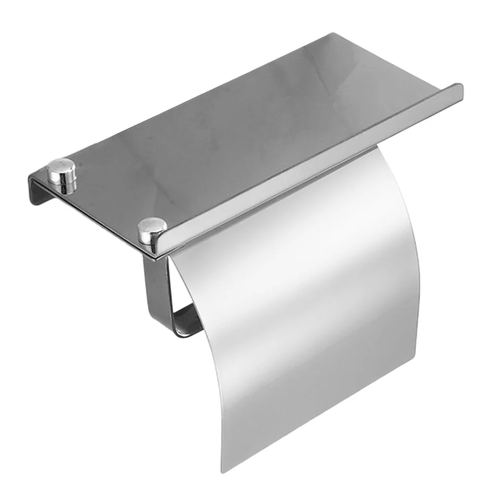 Кухонный пылезащитный многофункциональный держатель для туалетной бумаги из нержавеющей стали, настенный Универсальный держатель для туалетной бумаги с полкой - Цвет: Серебристый