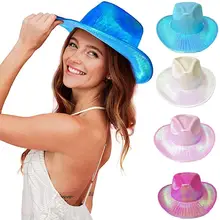 Sparkly Glitter Cowboy Hat Halloween Carnival Christmas Colorful Cap Colorful Pearlescent Knight Western Cowboy Hat