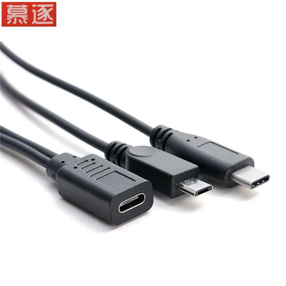 

USB 3.1 Type C Female to Micro USB Male & Typc C Male Splitter Data Extension Power Cable for Android Phone Tablet 30cm