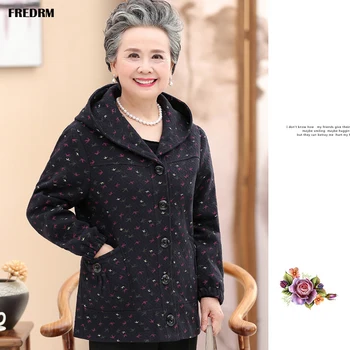

FREDRM Female Jackets New 2020 Spring Autumn Women Coats Big Size Euro 50 Turn-down Collar with Hood Middle-aged Lady Outerwear