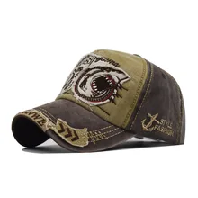 

100% Cotton Animal Shark Embroidered Baseball Cap Men's Retro Dad Trucker Hat Washed Street Style Adjustable Men's Caps