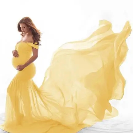 Yellow Платье макси для беременных; платья для фотосессии; Одежда для беременных женщин; сексуальное шифоновое длинное платье русалки для беременных - Цвет: Yellow