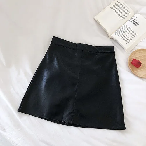 black Neploe/черная высокая талия A Line Jupe Femme осенне-зимняя верхняя одежда мини Короткая Faldas Mujer облегающая кожаная юбка для женщин 46411 - Цвет: black