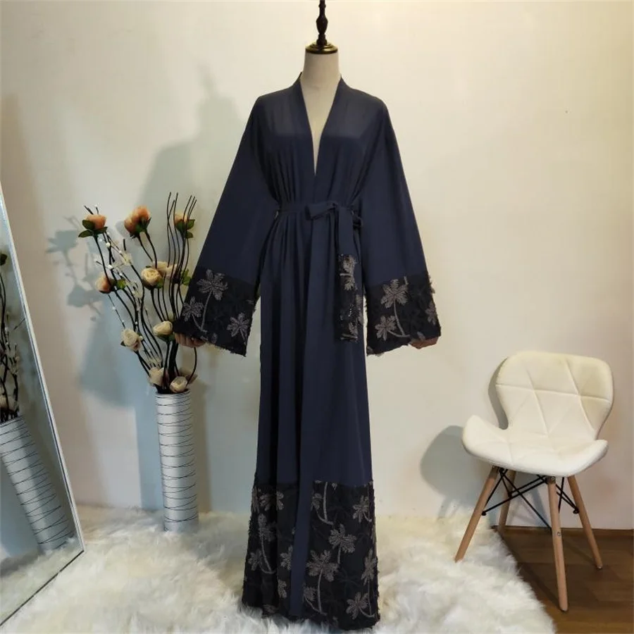 Siskakia мусульманское Открытое платье абайя Королевский синий элегантный mAh jilbaw модная сетка лоскутное вышивка арабские дубайские халаты 2019