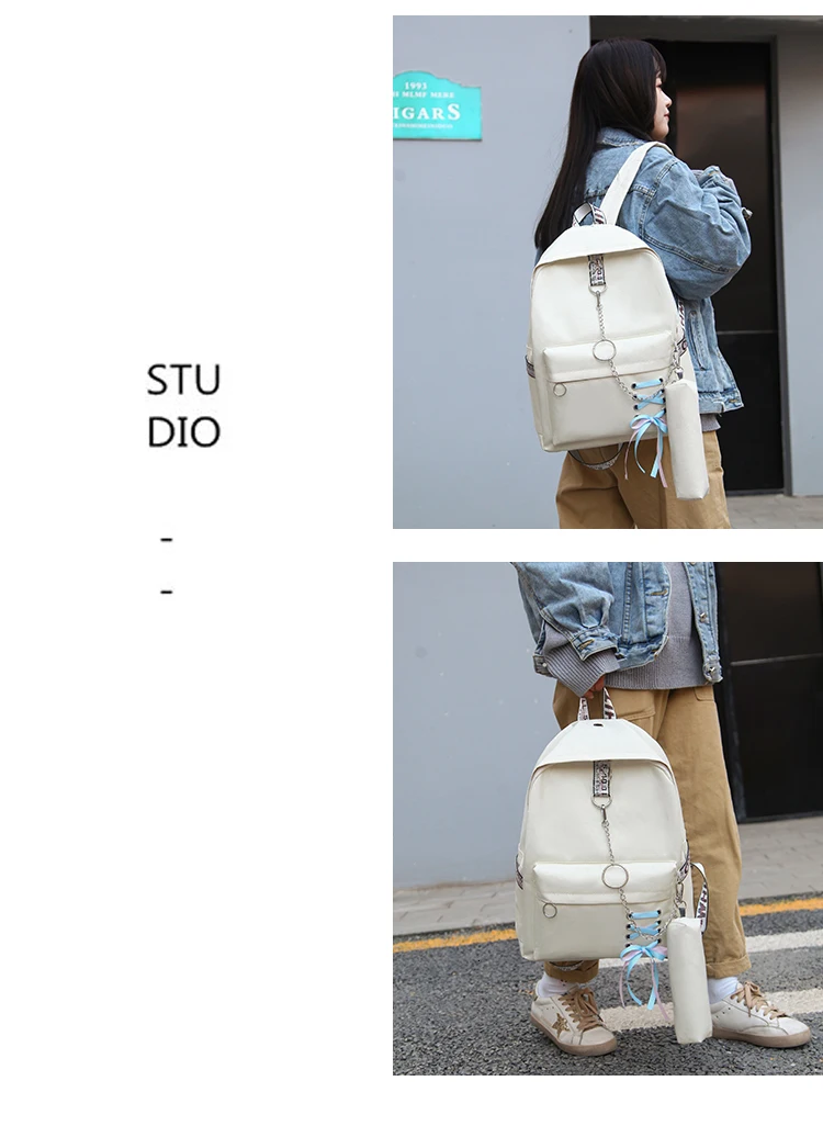 Student bag summer bow five piece set high school student bag Korean version large capacity Middle School Student Backpack