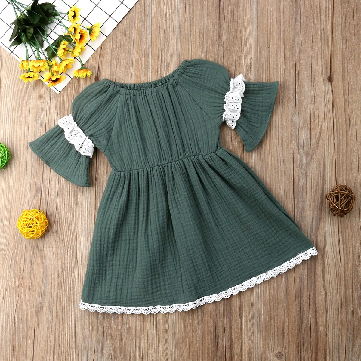 Toddler Baby Girls Tutu Short Sleeve Ruffle Dress Princess Lace Patchwork High Waist Cotton Short Sleeve Sundress