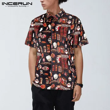 

INCERUN Printed Men Hawaiian Shirt Streetwear Turn-down Collar 2020 Vintage Casual Camisa Breathable Summer Short Sleeve Shirts