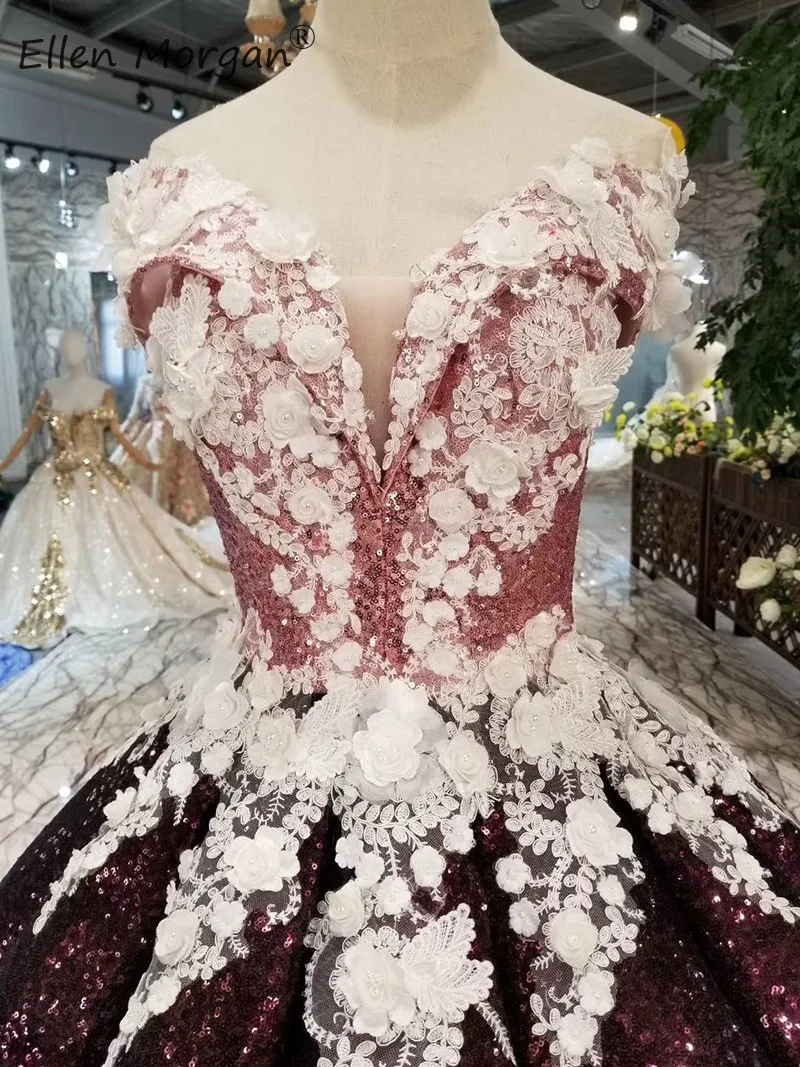 Colorful African Black Girls Prom Dresses 3D Flowers Off Shoulder Event Party Dress Ball Gown Quinceanera Pageant Miss Girl