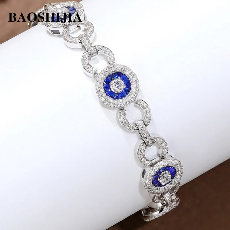 BAOSHIJIA Solid 18K White Gold Natural Rubies & Sapphires SI Diamonds Bracelet Valentine's Day Present Fashion Luxurious Jewelry