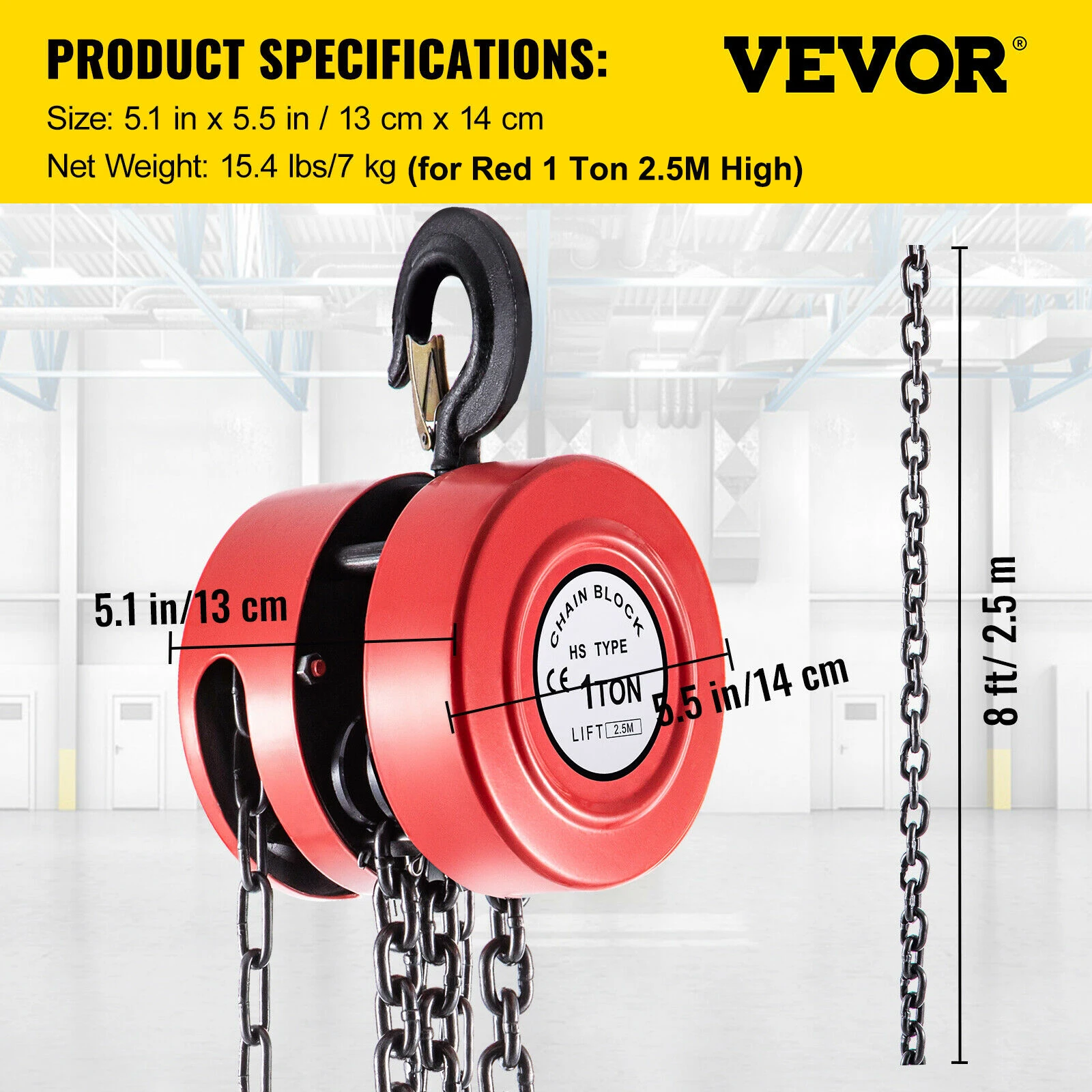 SucceBuy Chain Hoist Chain Block 1/2/3Ton 2200/4400/6600 LBS Capacity 8/15 Feet Lifting Height Steel Construction manual chain hoist
