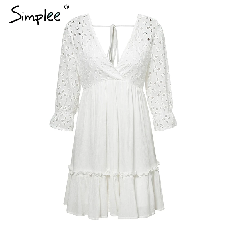 Женское хлопковое платье Simplee плиссированное элегантное на завязке с v образным