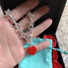 SHINETUNG браслет из стерлингового серебра пробы с красной эмалью в форме сердца, трендовый браслет для женщин с логотипом, хорошее ювелирное изделие высокого класса