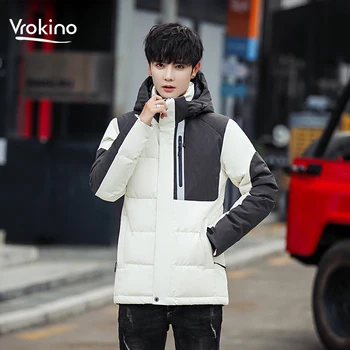 

2019 Hooded Stitching Down Jacket Men's High Quality Thick Warm White Duck Down Jacket Winter Coat White Black Blue
