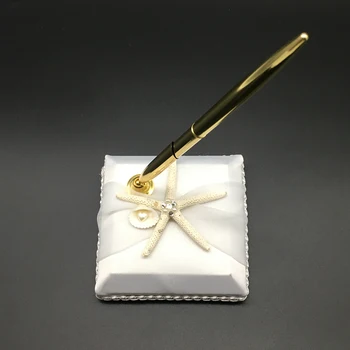 

New Wedding Pen Holder Wedding Signing Pen with "Starfish" Pattern Holder Wedding Signature Pen Set Decoration Supplies