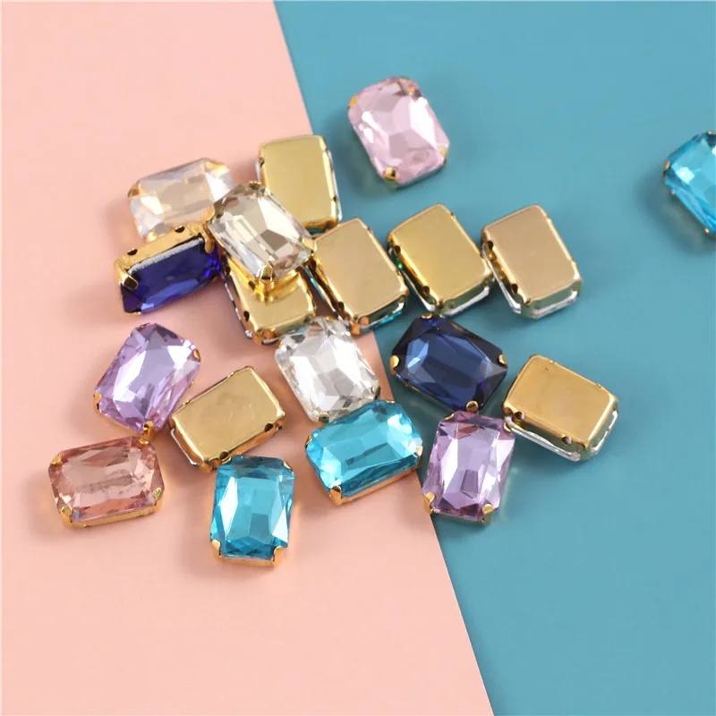 10x14mm 13x18mm 직사각형 모양 크리스탈 유리 라인 석 황금 발톱 바느질 의류 의류 액세서리에 대한 보석에 바느질