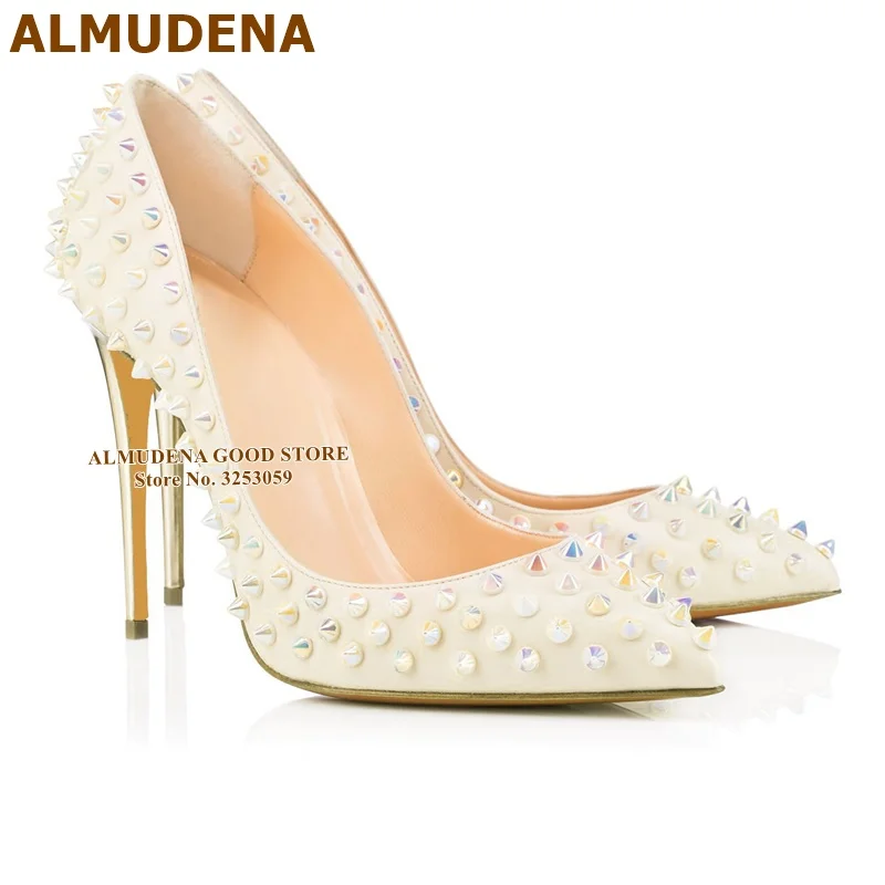 粉色漆皮水晶彩色全柳钉尖头单鞋 (4)-泰灵佳165