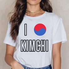 Топы Футболка Для женщин в Корейском стиле «любящее сердце»; классические Хлопковая женская рубашка