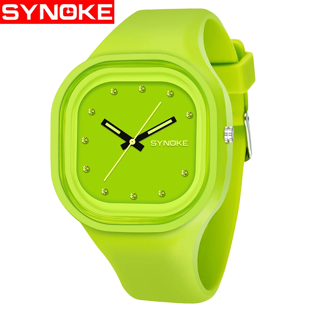 Green SYNOKE, для мальчиков, студентов, детские часы, красочные, водонепроницаемые, спортивные часы, брендовые, для женщин, для девочек, силиконовые, цифровые, дата, наручные часы - Цвет: Green