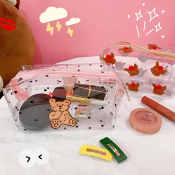 

New Korean fashion large capacity transparent cosmetic bag cartoon waterproof portable travel bag washing bag storage bag