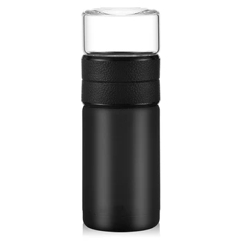 

400Ml+200Ml Tea Partition Cup Glass Tea Strainer Mug Bottle Vacuum Flask Water Bottle Black