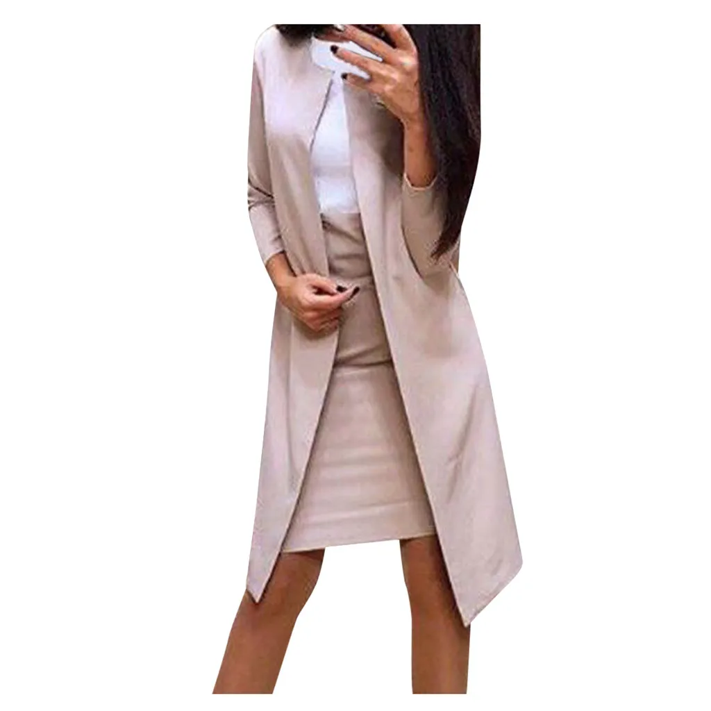 Khaki Модные деловые костюмы женские Сексуальные облегающие мини-платья с круглым вырезом повседневные пальто из двух частей новые модные комплекты garnitur damski блейзер - Цвет: Khaki