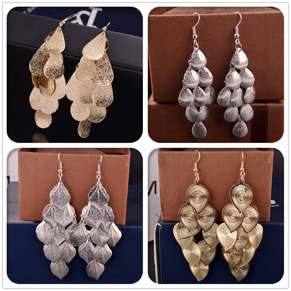 

Dangle Long Earrings For Women Water Droplets,Leaves, Fashion Frosted Sequins Perfect Bijouterie Assembly Metal Earring