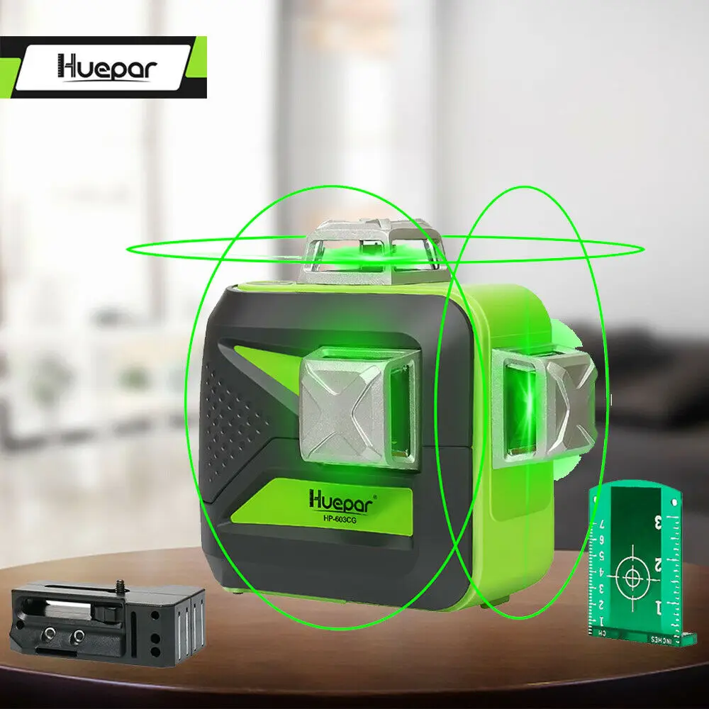 Online Huepar 12 Linien 3D Laser Ebene Selbst Nivellierung 360 grad Horizontal   Vertikal Kreuz Leistungsstarke Außen verwenden können Detektor grüne Strahl