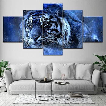 

5 Piece Modular Painting Calligraphy Tiger Canvas Painting Prints Wall Art Pictures Modern Poster Home Decor Framework Artwork