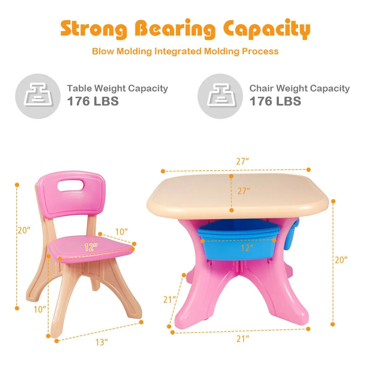 Kid Storage Table Desk Chair Set for Homework Arts Crafts and Eating