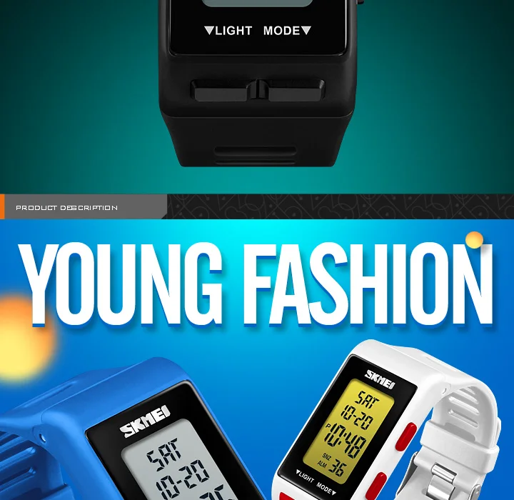 SKMEI Square Electronic Watch Women Men Digital Wristband Alarm Clock Life Waterproof Fashion Sport LED 12/24hour Clock 1362