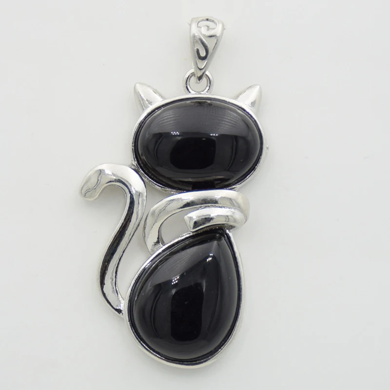 black onyx Для женщин и девочек милый Кот форма натуральные каменные подвески, ожерелья Рок розовый с кварцевым тигровым глазом Lapis бусины Веревка Цепь рейки ювелирные изделия - Окраска металла: black onyx
